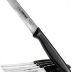 Giesser since 1776, Made in Germany, Black serrated kitchen knives round tip dishwasher safe 4.5 inch - Tomato knife, Steak knive set of 6-0