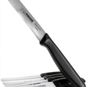 Giesser since 1776, Made in Germany, Black serrated kitchen knives round tip dishwasher safe 4.5 inch - Tomato knife, Steak knive set of 6-0